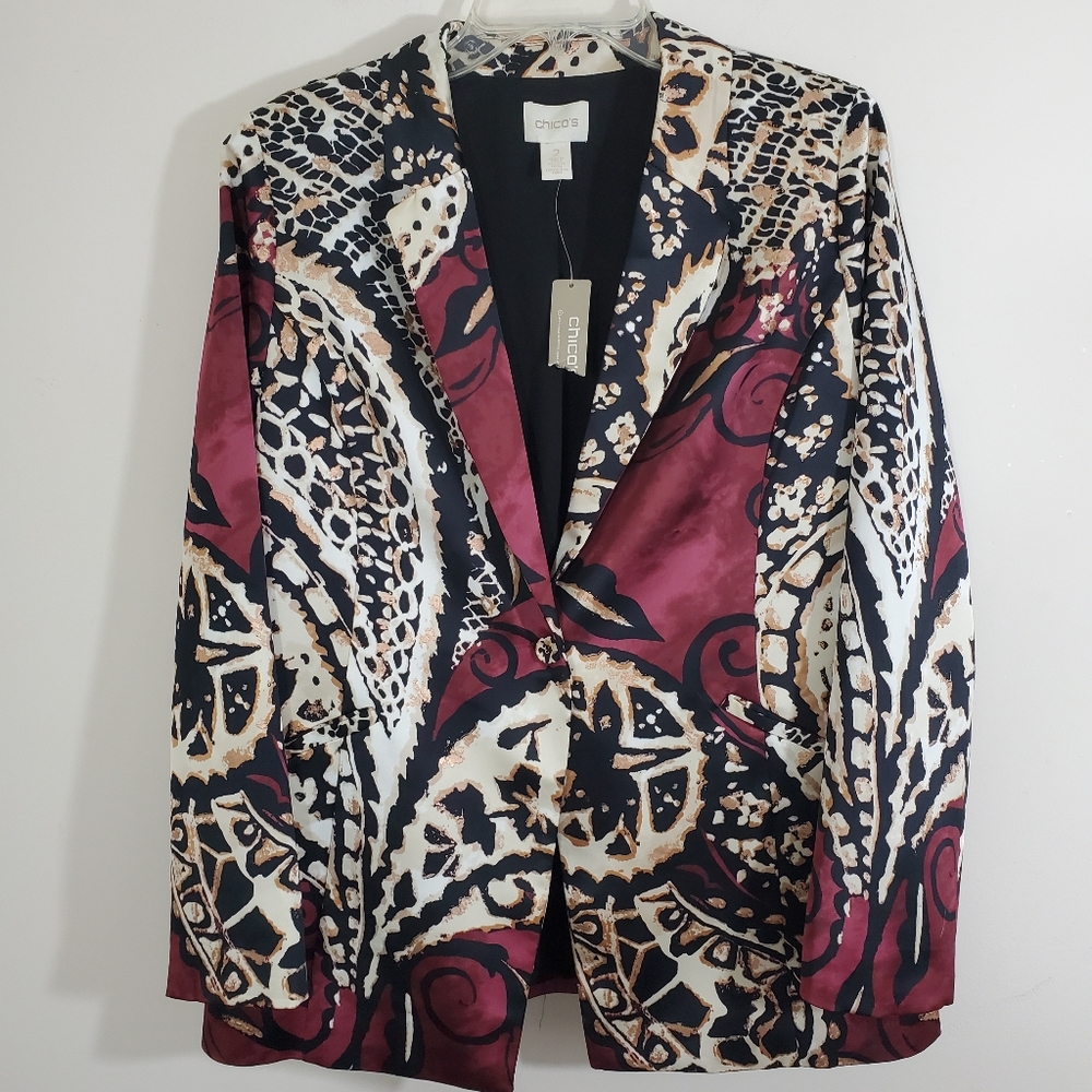NWT Chico's Blazer Jacket Red Maple Large Business Casual Satin Modern Boho - Picture 3 of 14